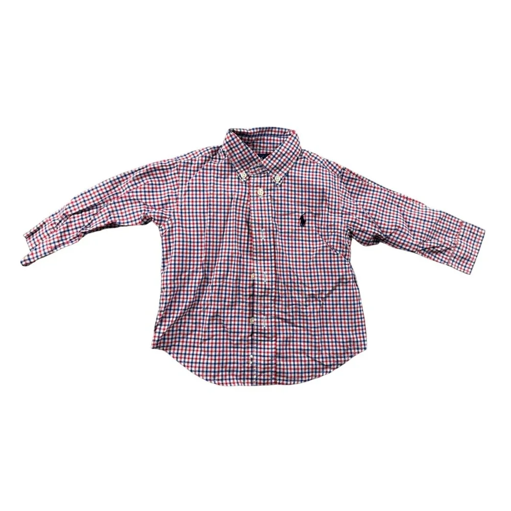 Ralph Lauren Button Down Shirt Kids 12M Red Blue Gingham Check 100% Cotton Event